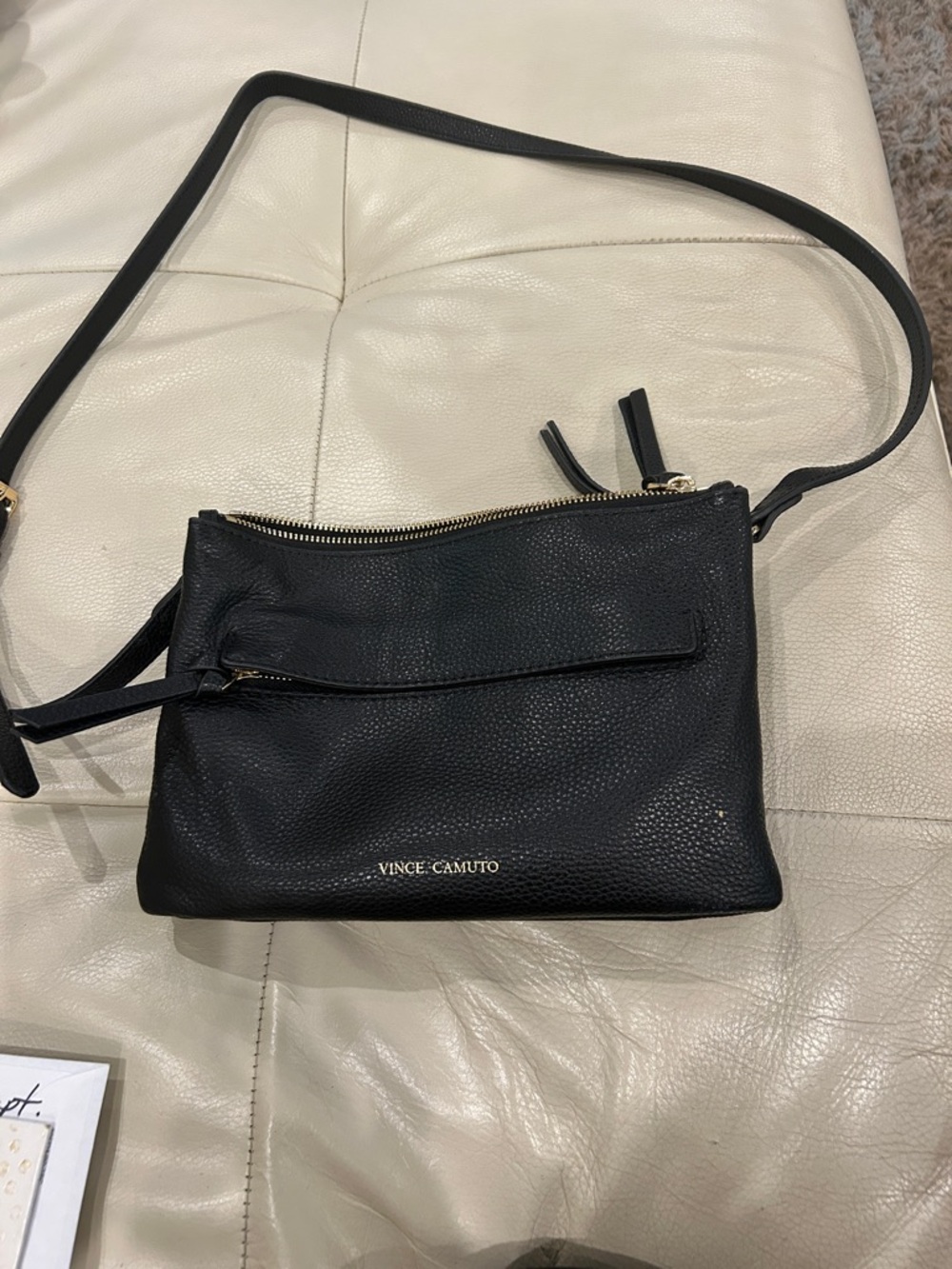 Vince Camuto Black Pebbled Leather Slim Crossbody